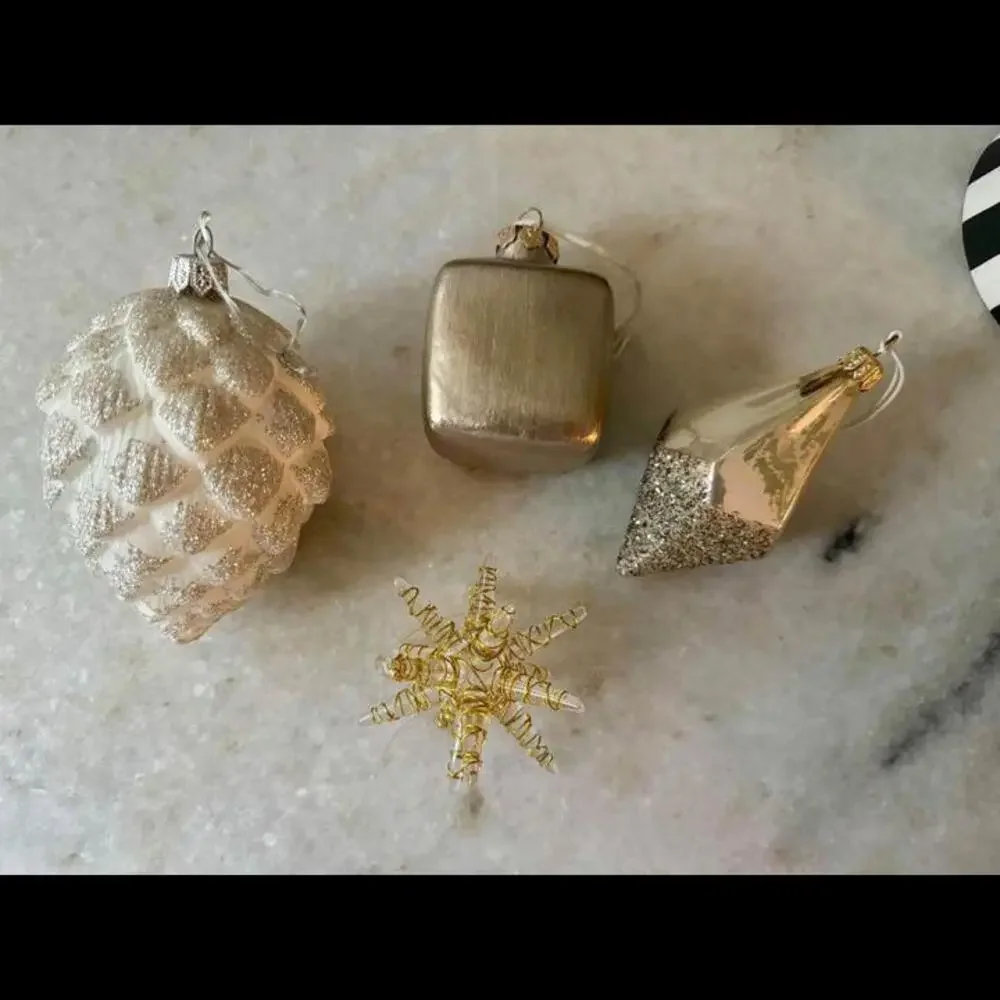 Crate and barrel set of 4 metallic glass ornaments